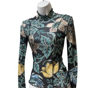 Topshop Blue White Floral Mesh Boho Fairy Sheer Top sz 4US/8UK NWT